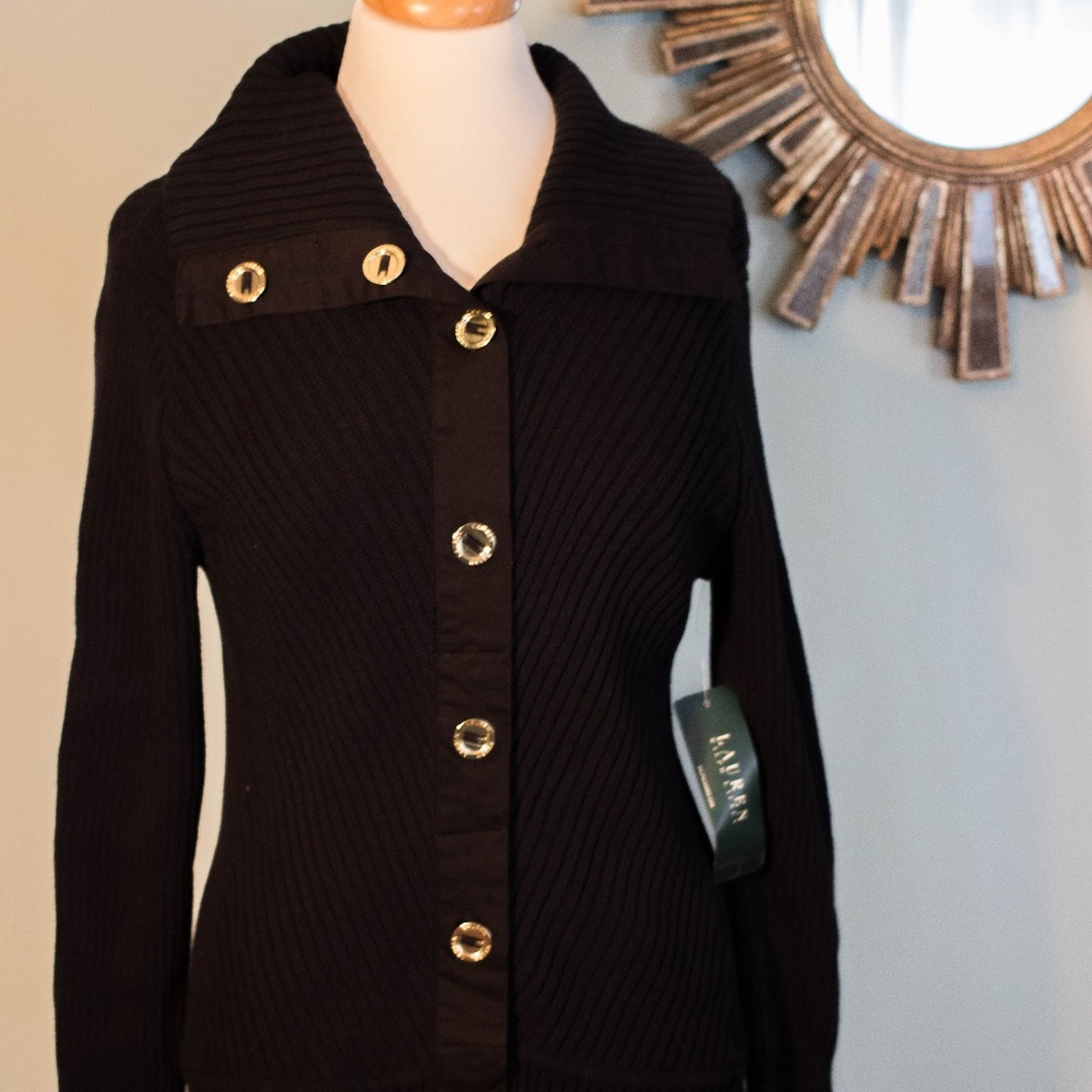 Ralph Lauren NWT black button up sweater